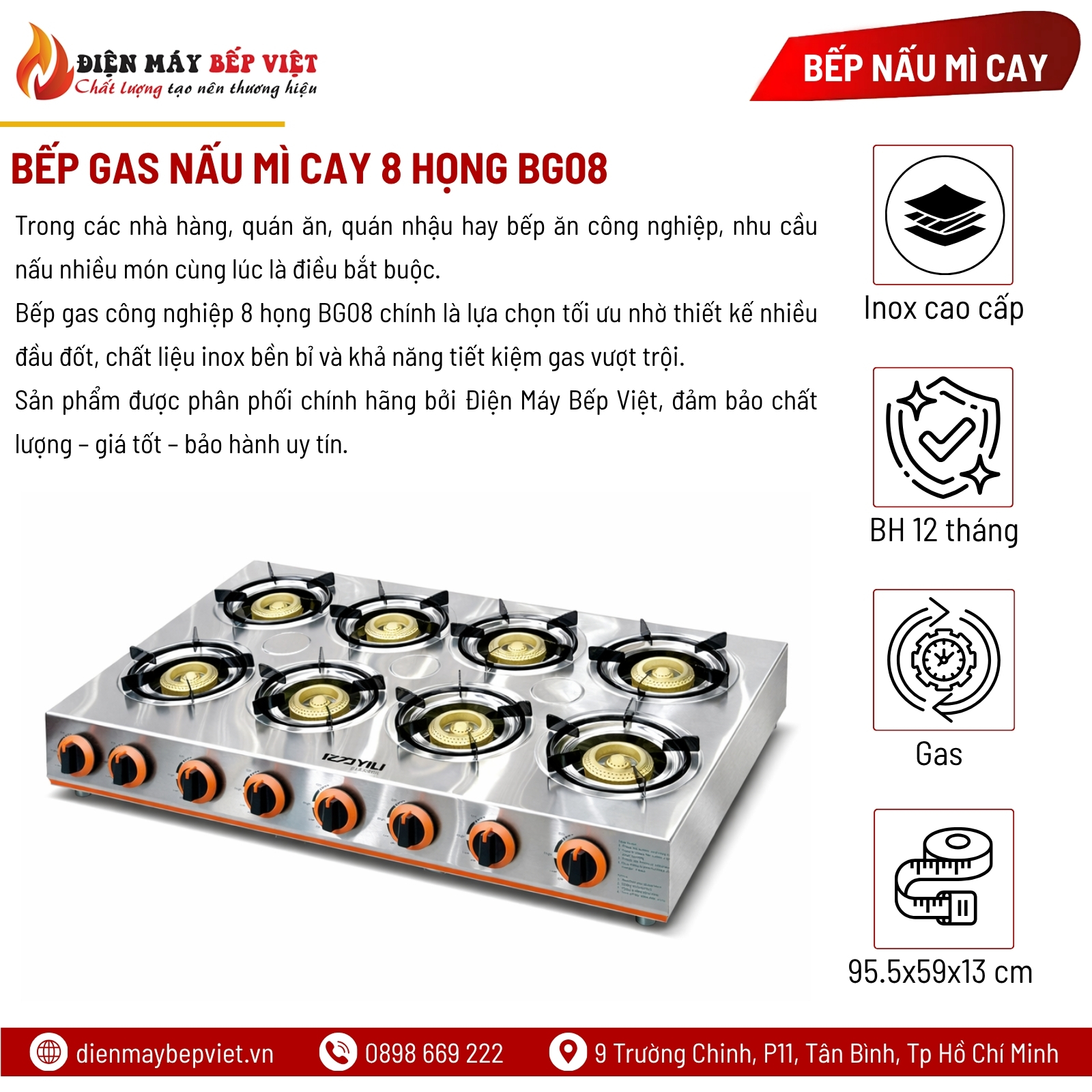 Bếp Gas Nấu Mì Cay 8 Họng BG08