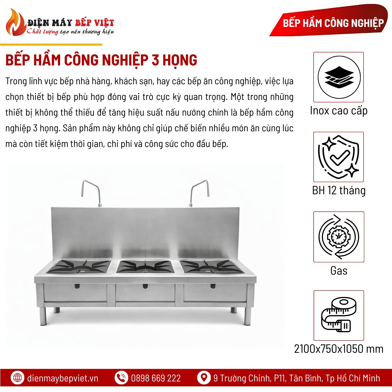 Bếp Hầm Công Nghiệp 3 Họng