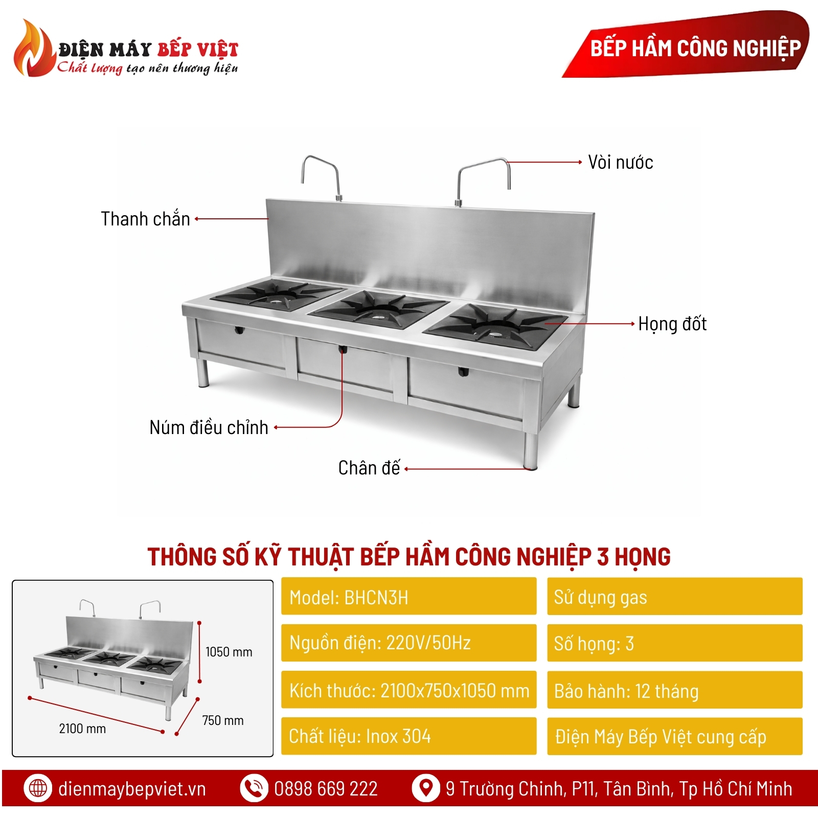 Bếp Hầm Công Nghiệp 3 Họng