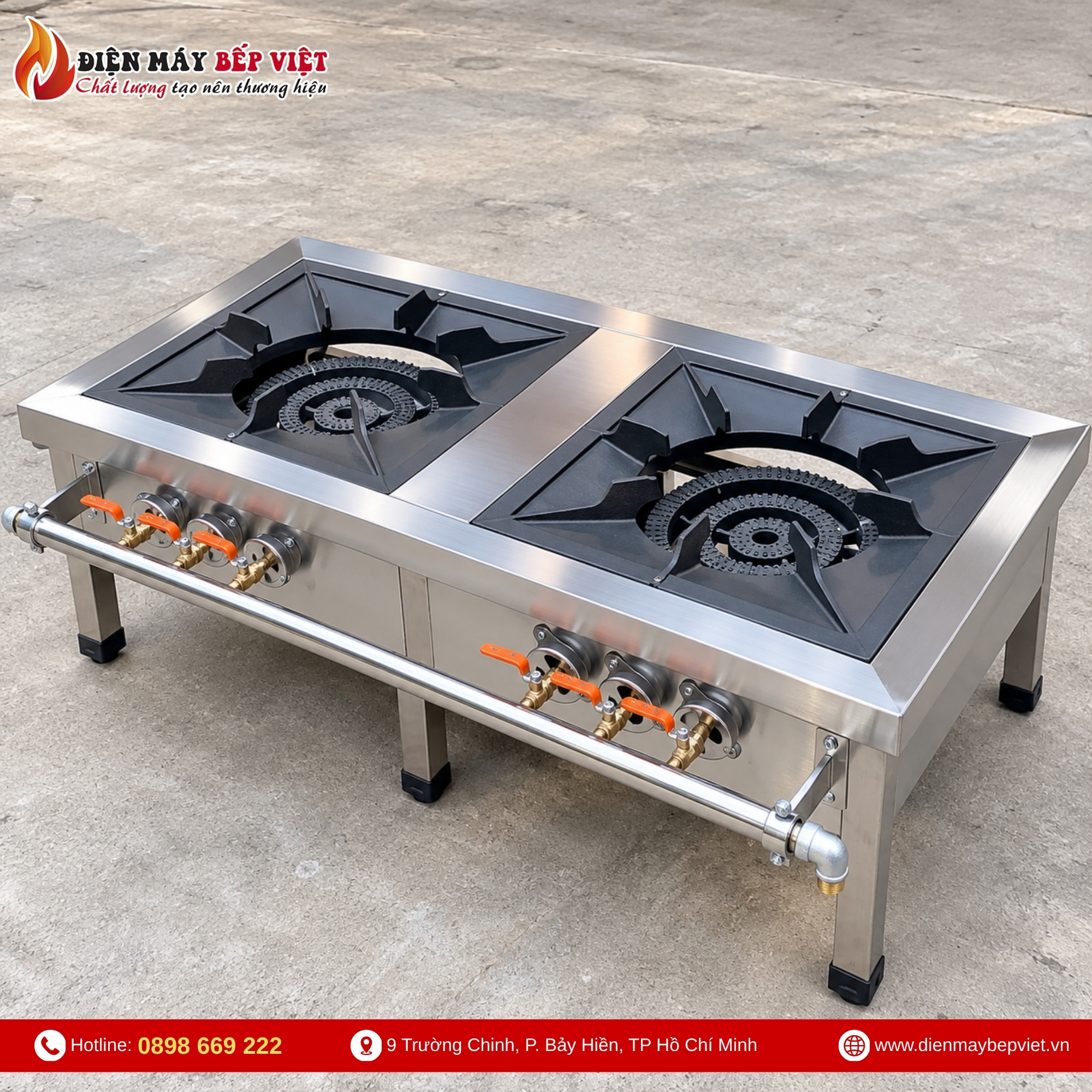 Bếp hầm đôi công nghiệp hai họng gas kích thước 1200x600x450mm