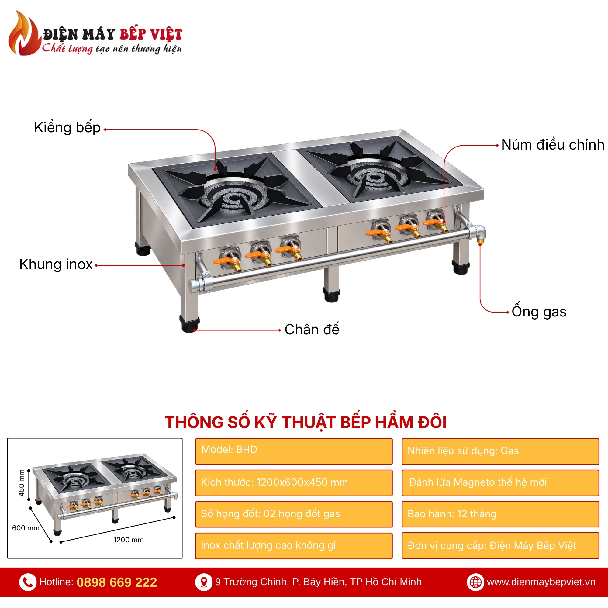 Bếp hầm đôi hai họng gas của Điện Máy Bếp Việt