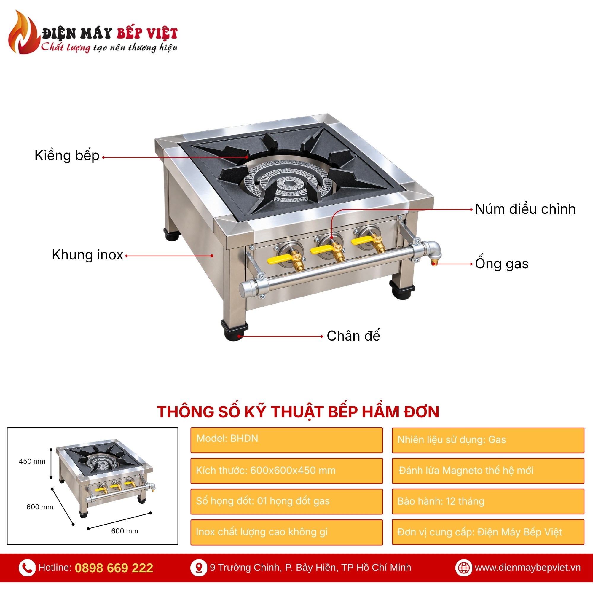 Hình ảnh bếp hầm đơn sử dụng gas của Điện Máy Bếp Việt