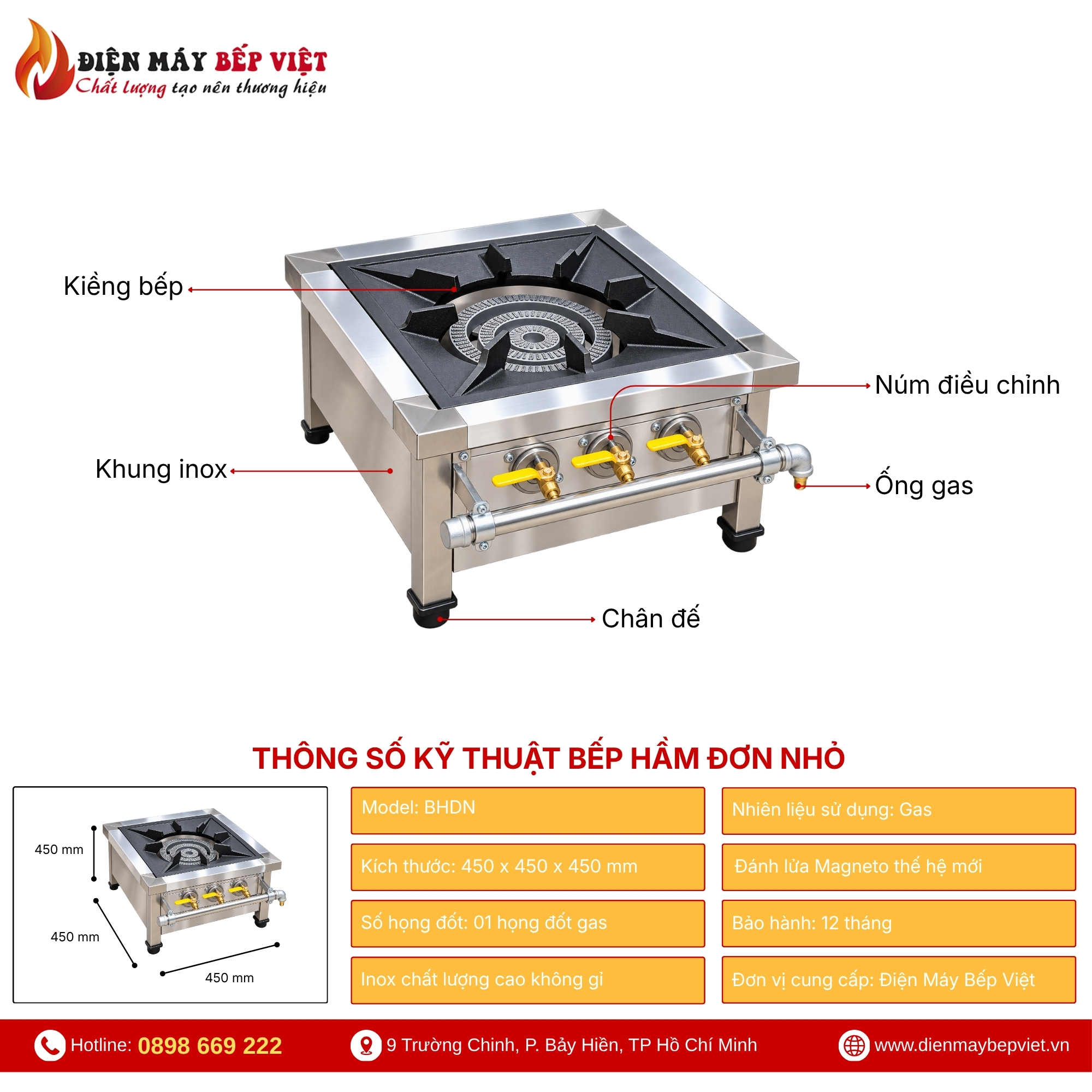 Bếp hầm đơn nhỏ sử dụng gas của Điện Máy Bếp Việt