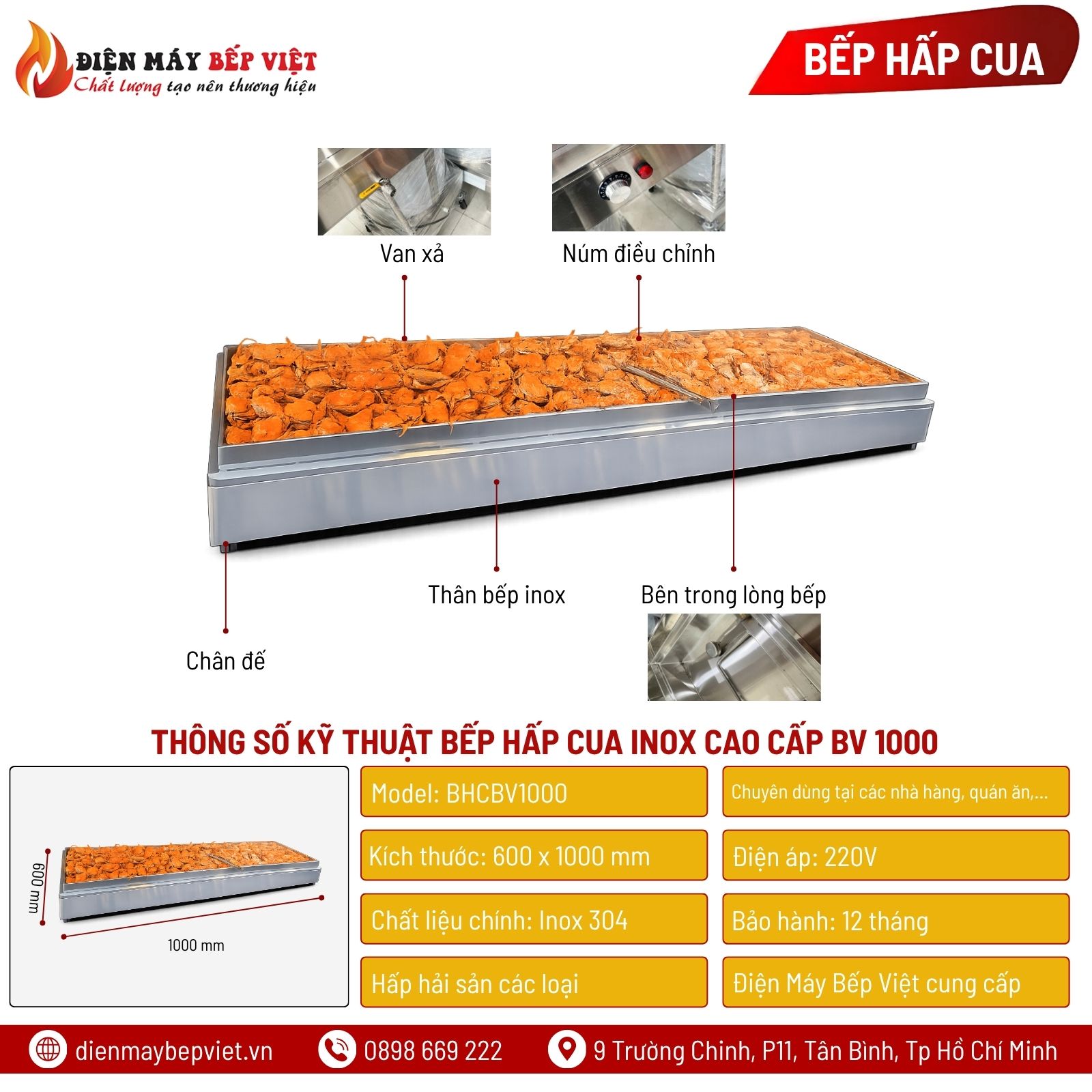 Bếp Hấp Cua Inox Cao Cấp BV 1000
