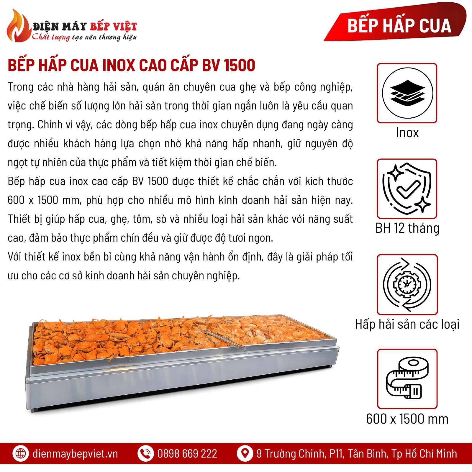 Bếp Hấp Cua Inox Cao Cấp BV 1500