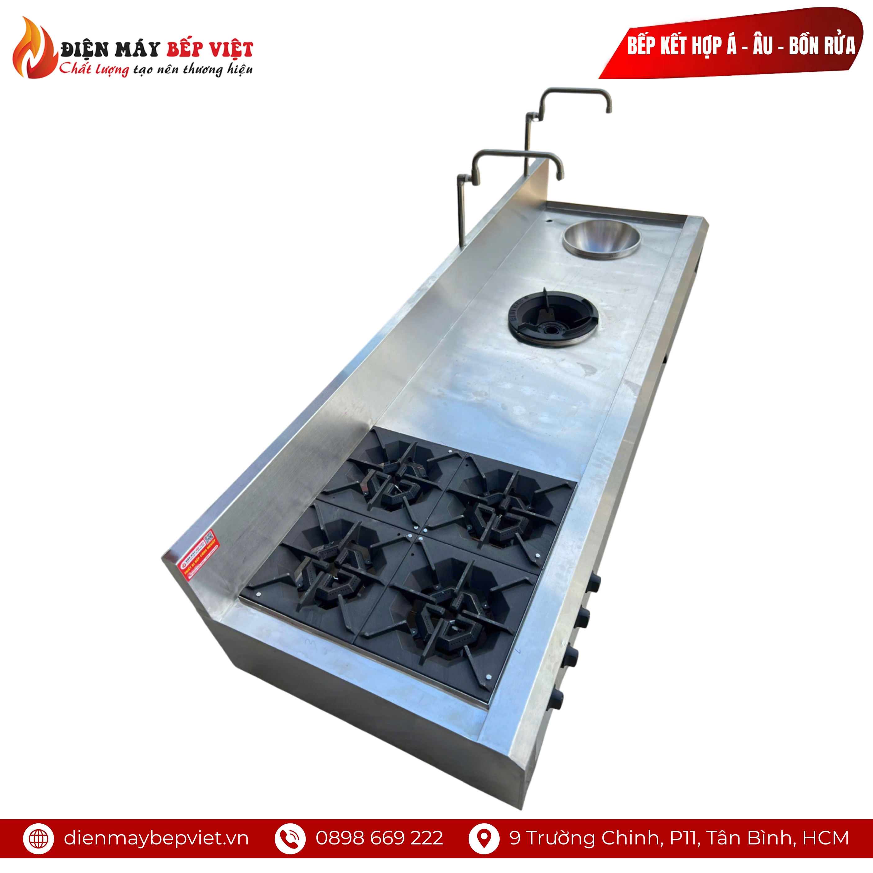 Bếp Kết Hợp 4 Họng Á - 1 Họng Âu - 1 Bồn Rửa Inox