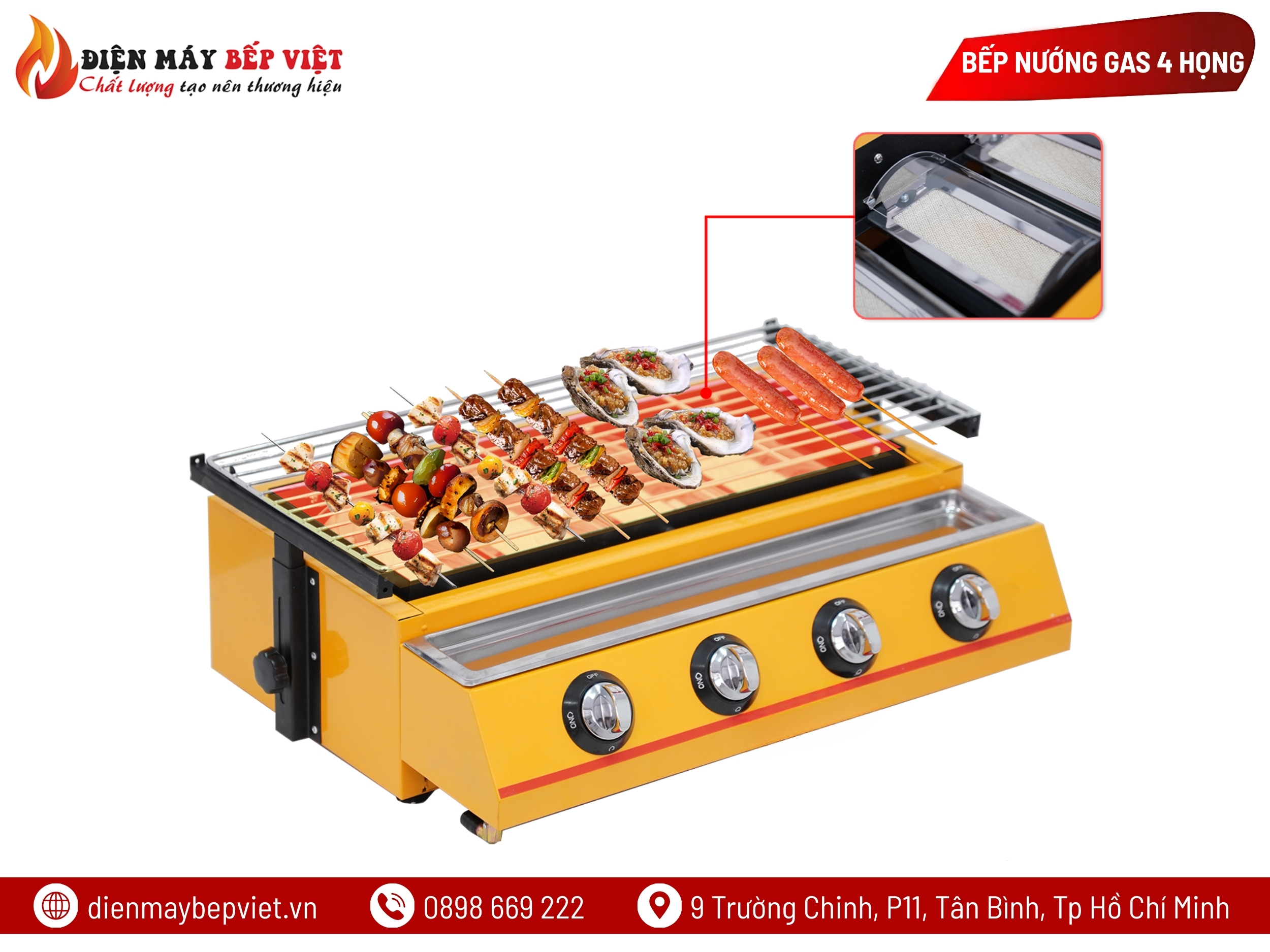 Bếp Nướng Gas 4 Họng Ngắn - K222