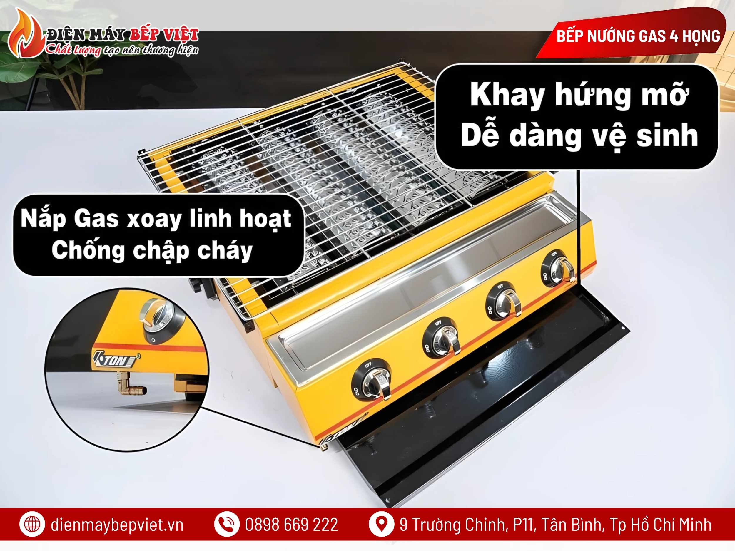 Bếp Nướng Gas Không Khói 4 Họng Dài – K255