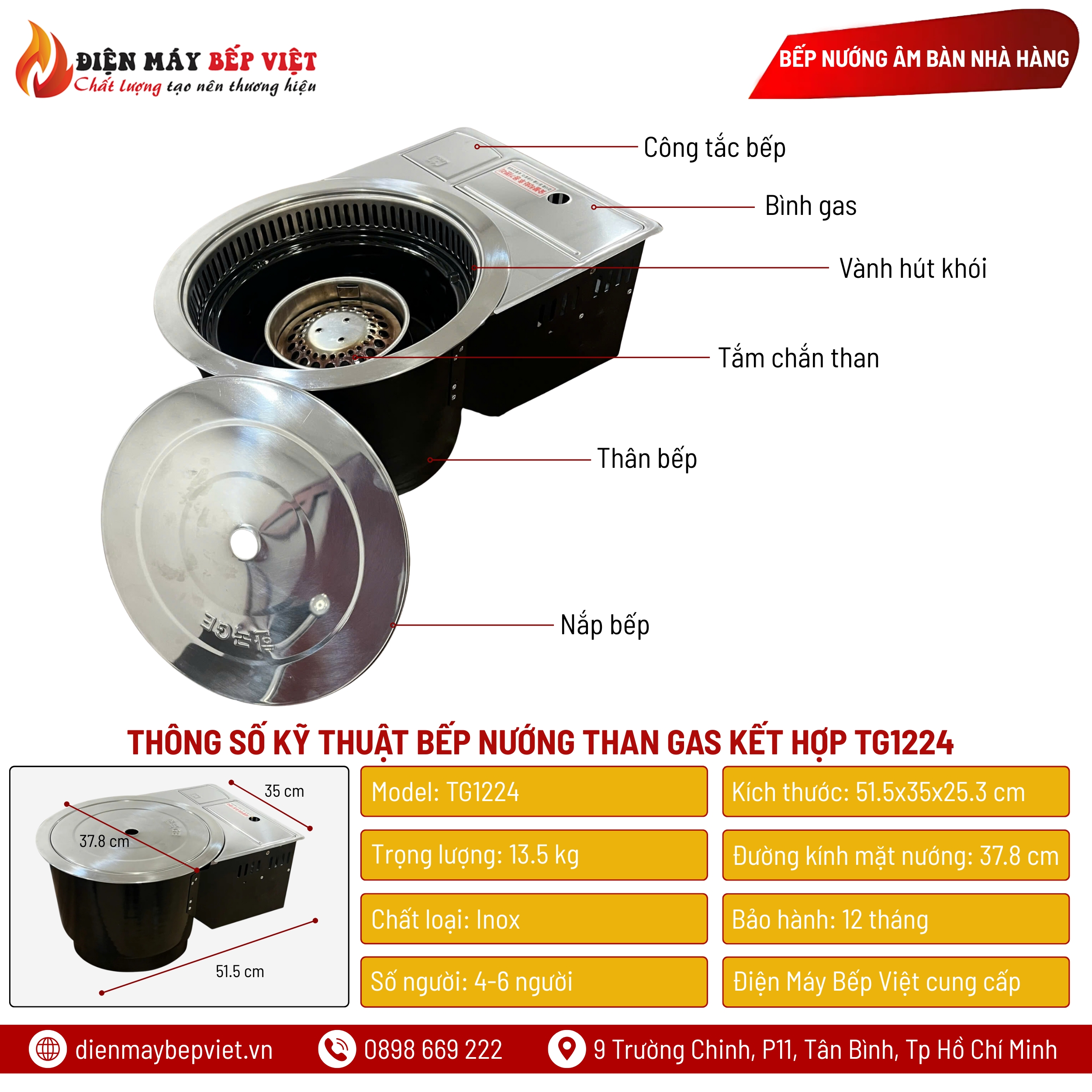 Bếp Nướng Than Gas Kết Hợp TG1224