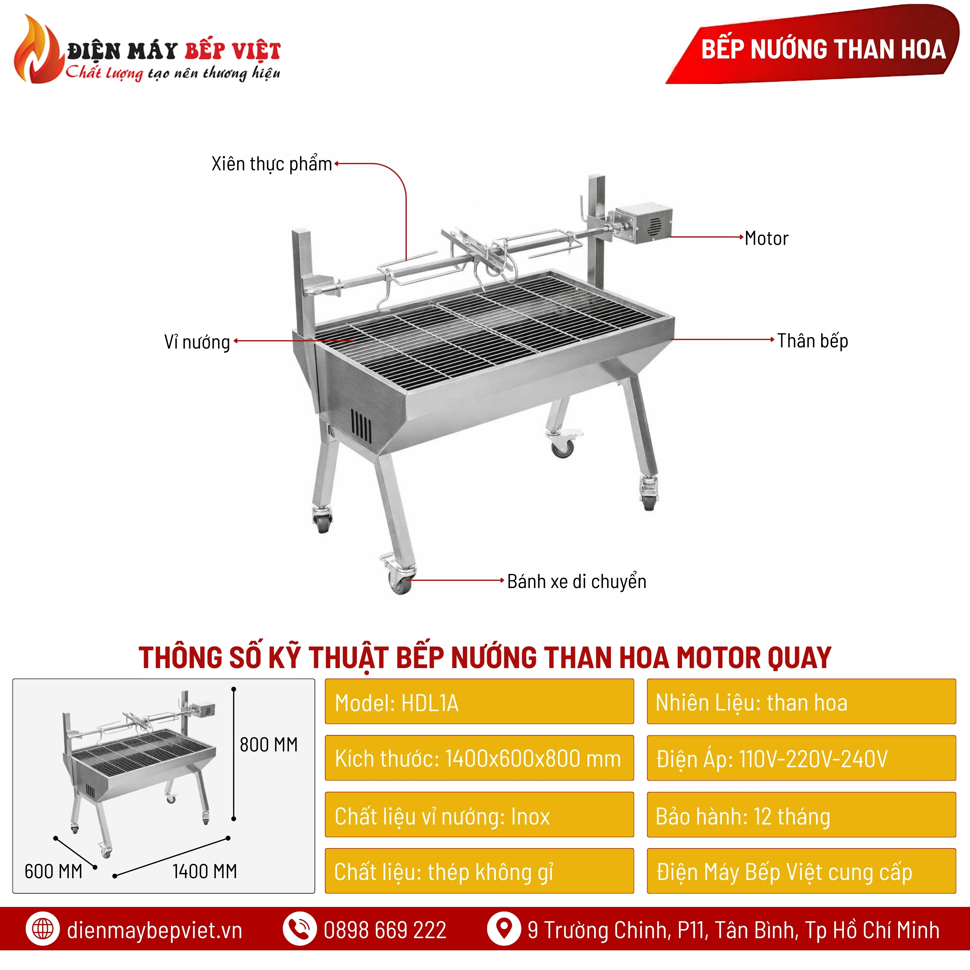 Bếp Nướng Than Hoa Motor Quay