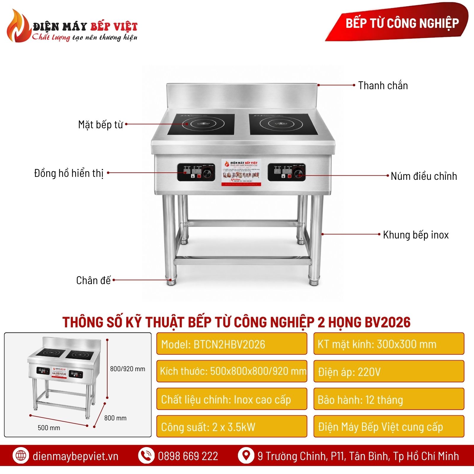 Bếp Từ Công Nghiệp 2 Họng BV2026