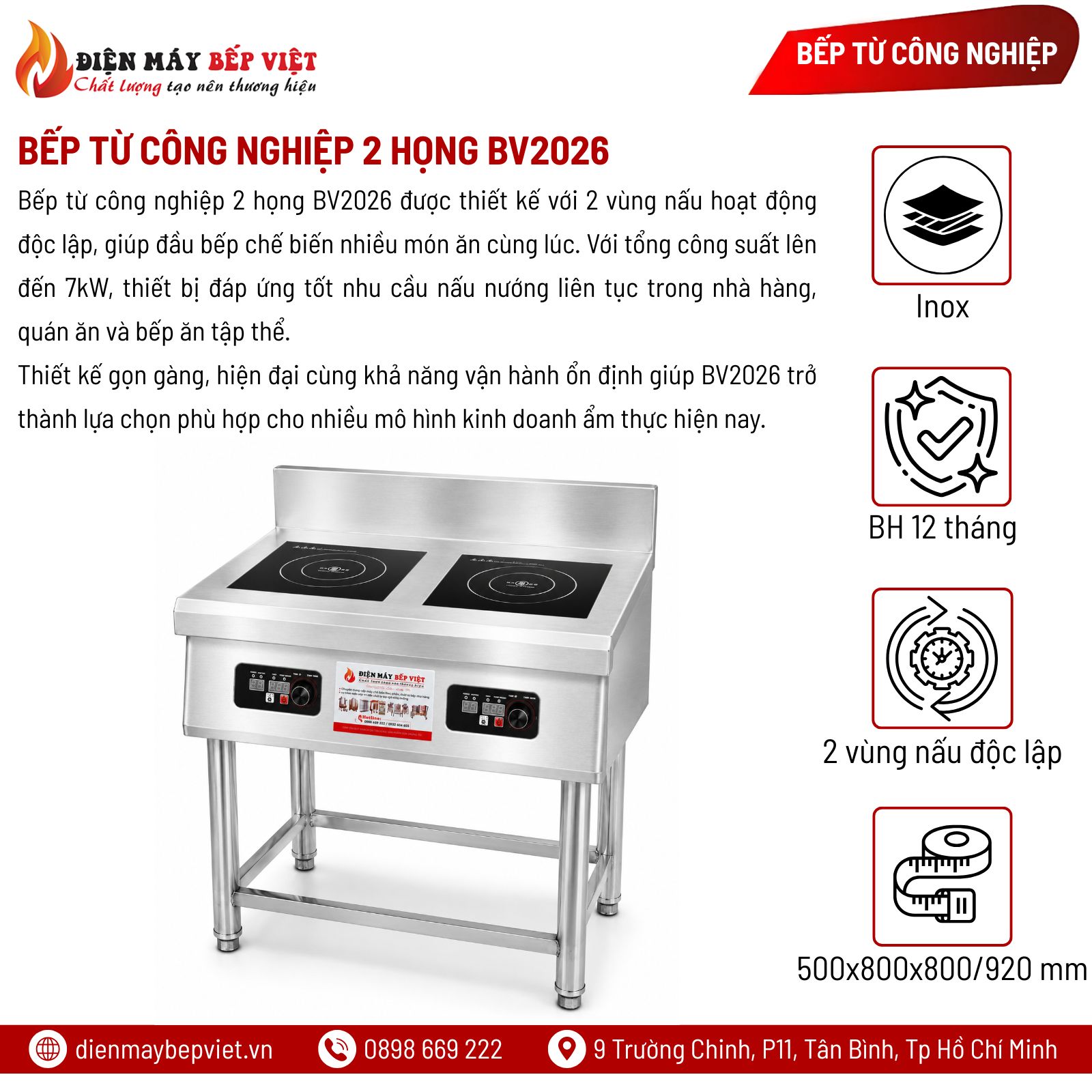 Bếp Từ Công Nghiệp 2 Họng BV2026