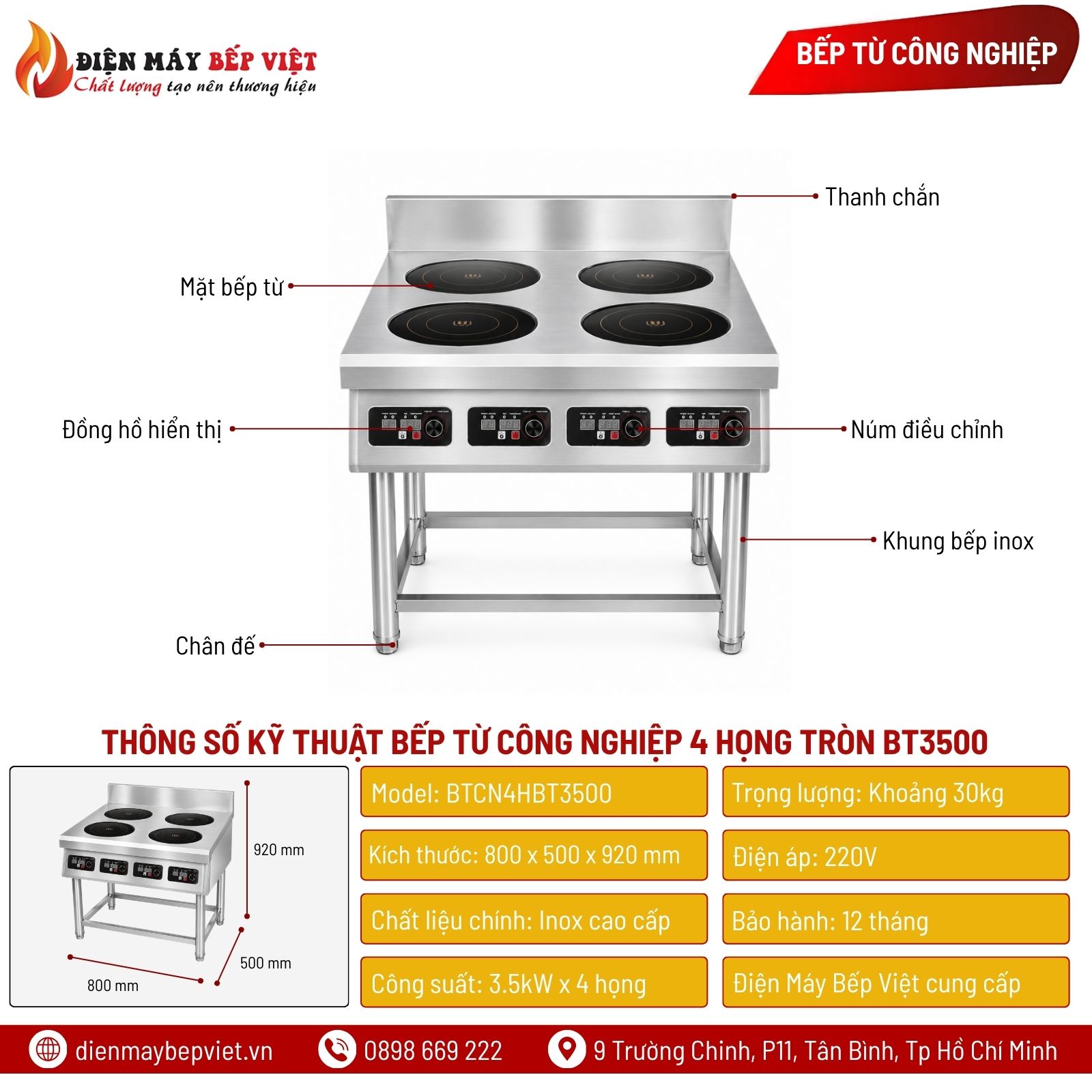 Bếp Từ Công Nghiệp 4 Họng Tròn BT3500