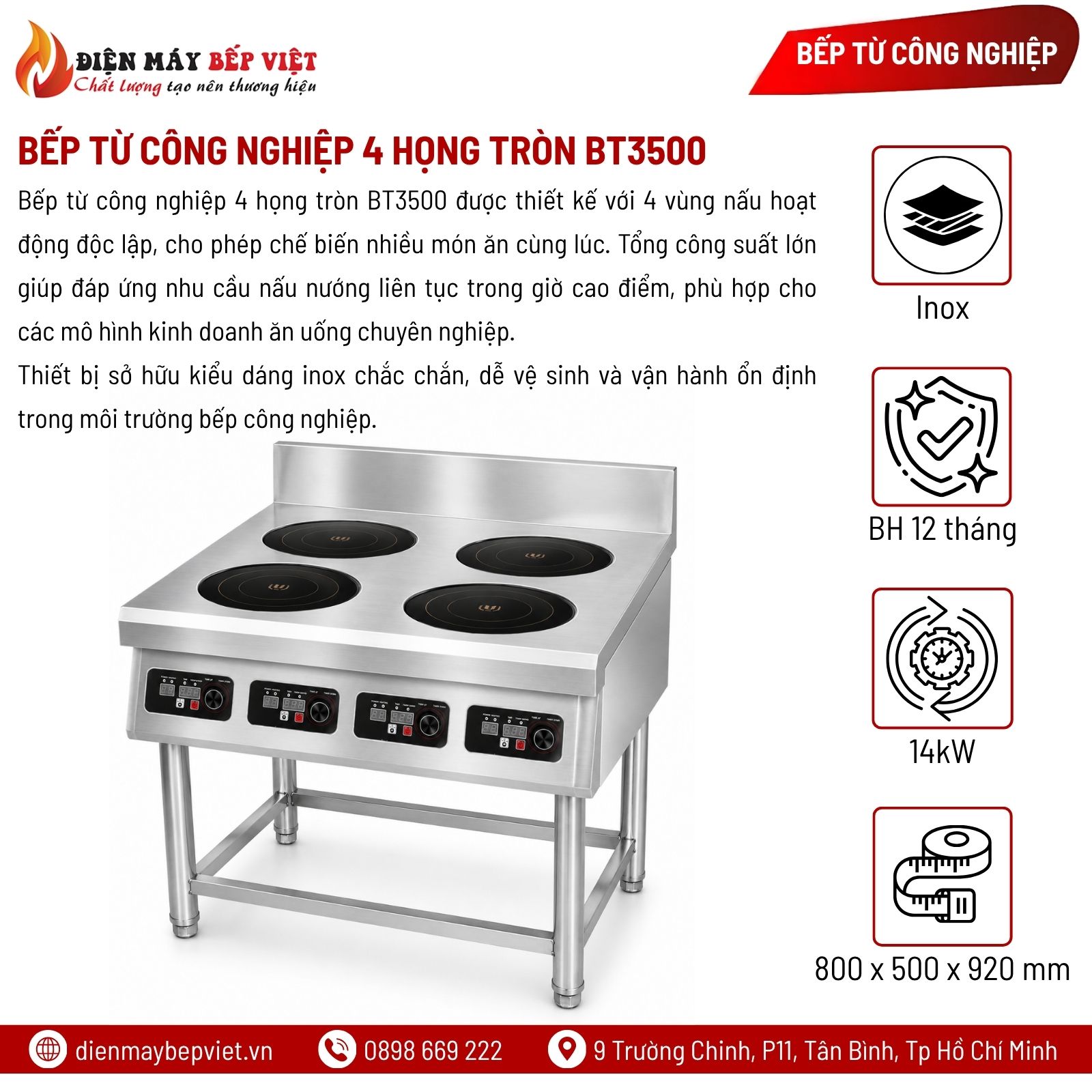 Bếp Từ Công Nghiệp 4 Họng Tròn BT3500