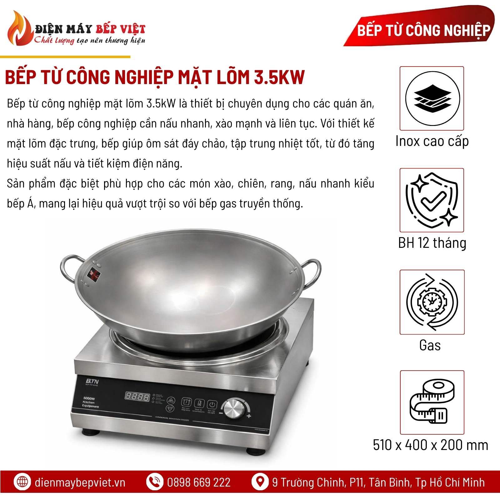 Bếp Từ Công Nghiệp Mặt Lõm 3.5kw