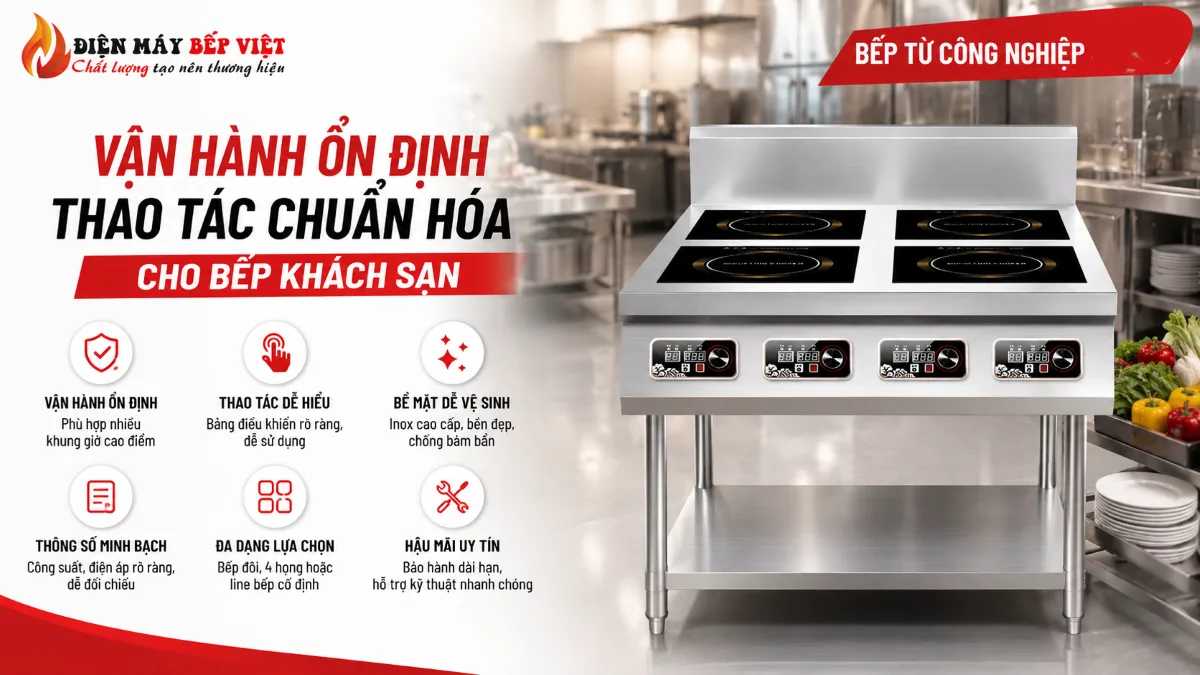 Bếp từ công nghiệp nhiều họng giúp vận hành ổn định và thao tác chuẩn hóa