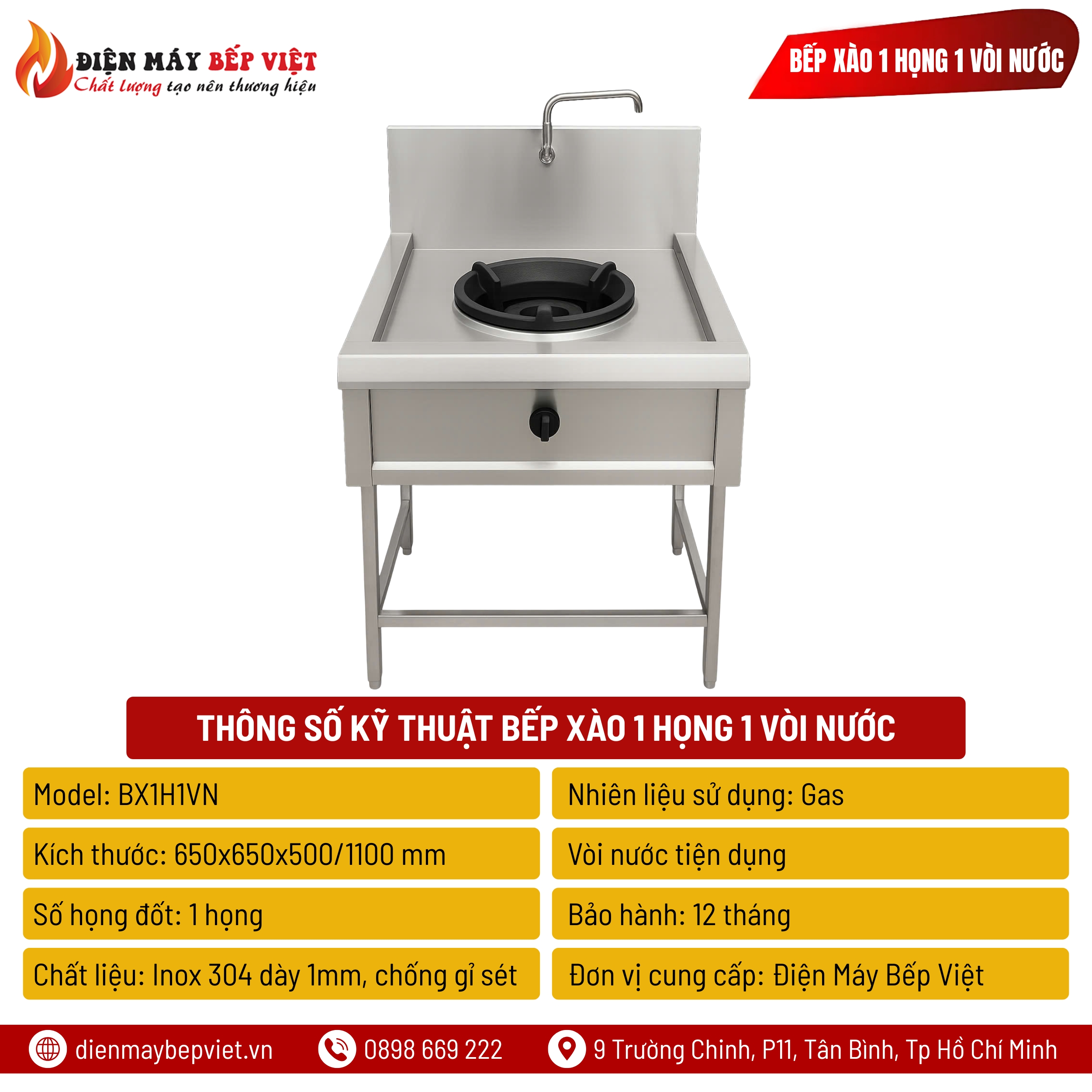 Bếp Xào 1 Họng 1 Vòi Nước