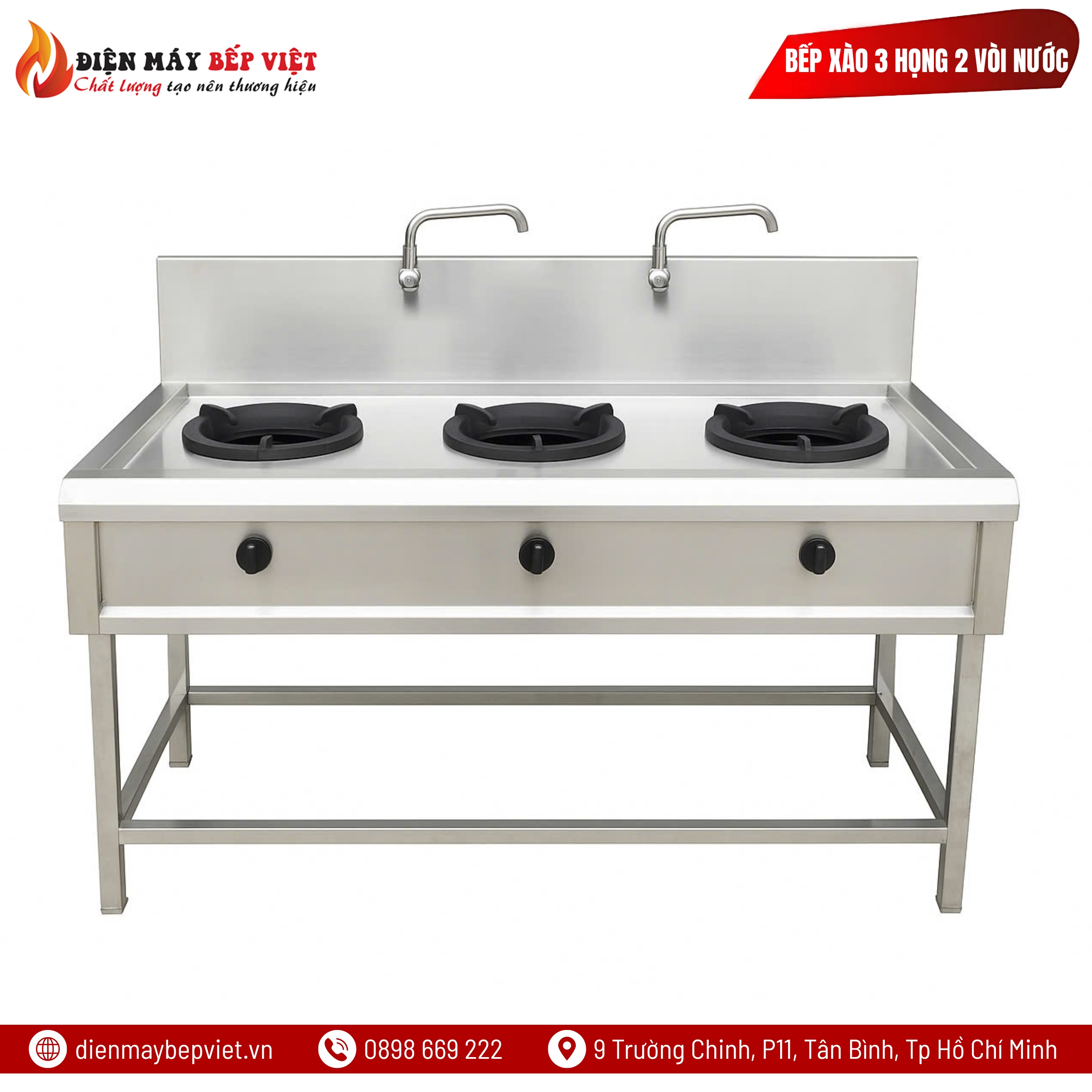 Bếp Xào 3 Họng 2 Vòi Nước