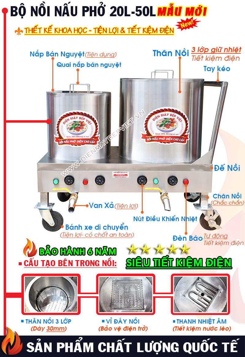 Bộ Nồi Nấu Phở 20L-50L+ Rổ Xương