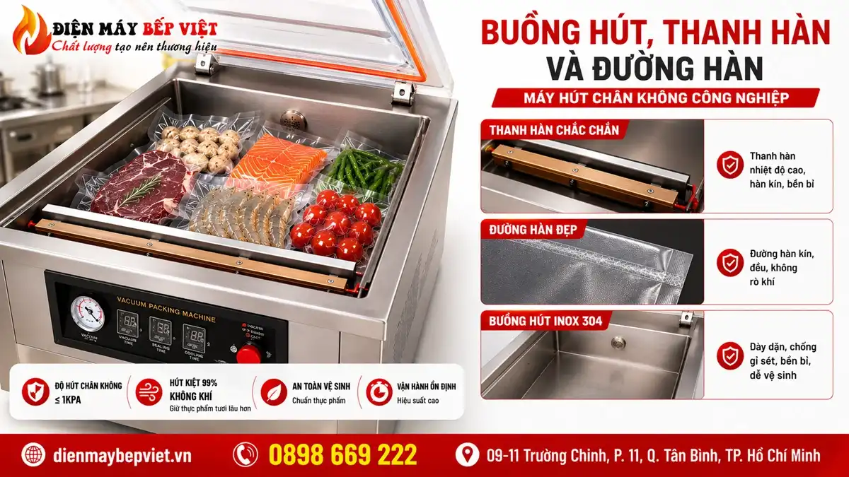 Buồng hút thanh hàn và đường hàn của máy hút chân không công nghiệp