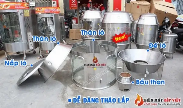 các bộ phận của lò quay vịt inox phi 90 kính