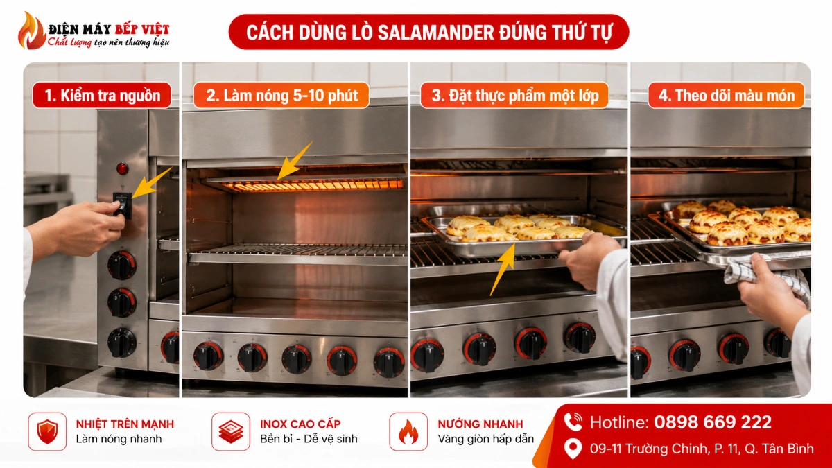 Hướng dẫn từng bước sử dụng lò nướng salamander