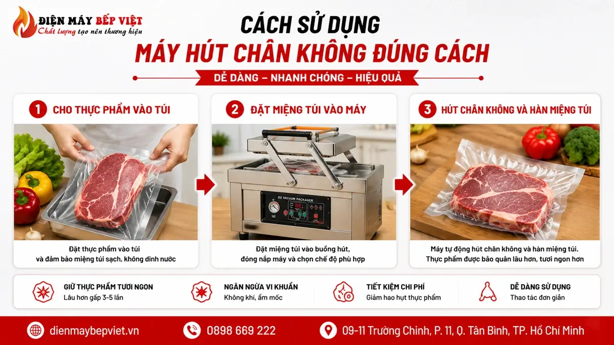 Cách sử dụng máy hút chân không đúng cách để hút và hàn kín túi thực phẩm
