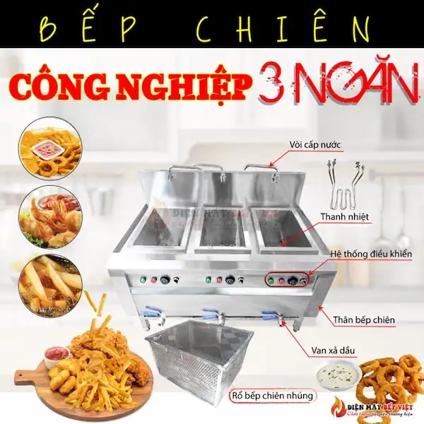 cấu tạo bếp chiên công nghiệp 3 ngăn