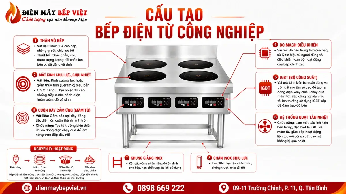 Cấu tạo bếp điện từ công nghiệp