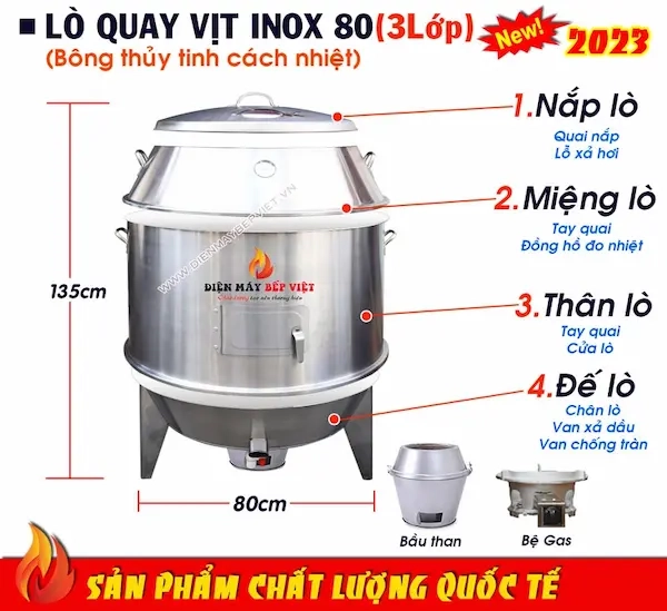 Cấu tạo của Lò Quay Vịt Inox bằng than 80