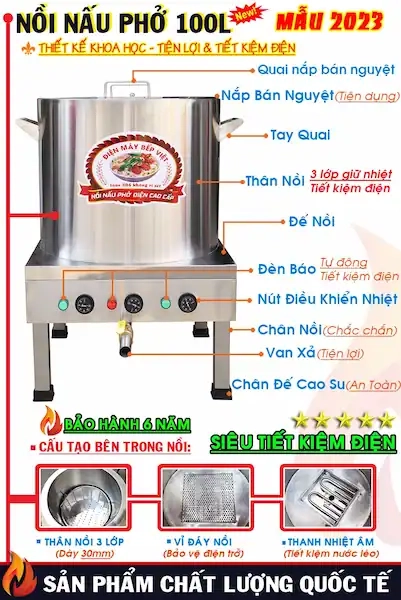 cấu tạo của nồi nấu phở 100 lít