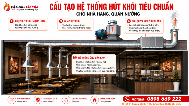 Cấu tạo hệ thống hút khói tiêu chuẩn cho nhà hàng, quán nướng