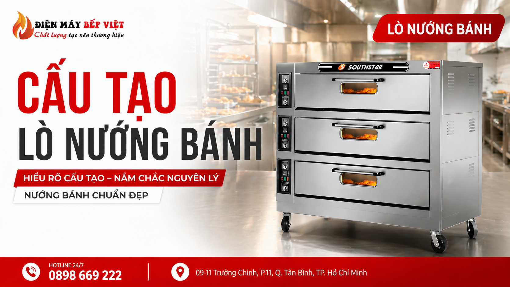 Hình ảnh lò nướng bánh công nghiệp inox hiển thị cấu tạo lò nướng bánh trong bếp nhà hàng