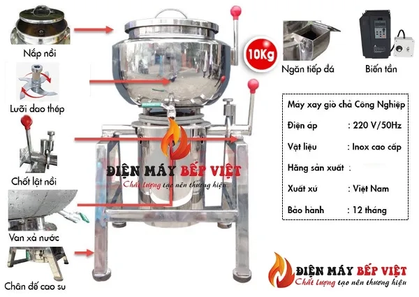 cấu tạo máy xay giò chả 10kg