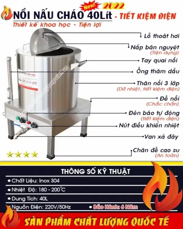 Cấu tạo nồi điện nấu cháo 40 Lít