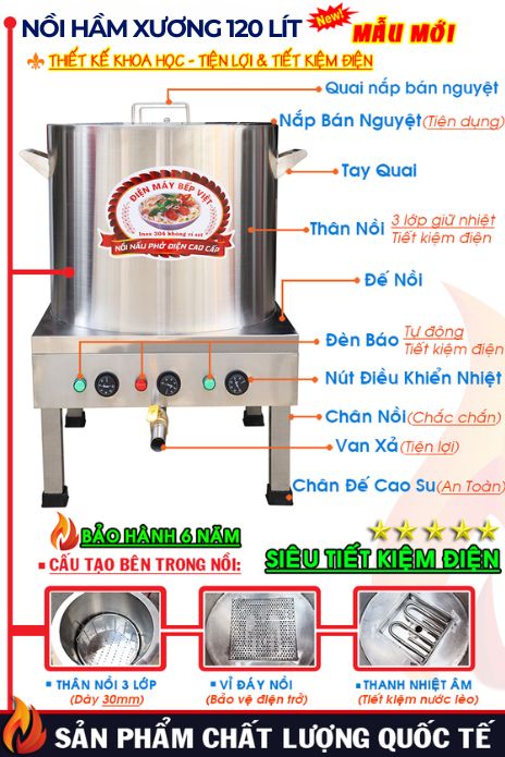 Cấu tạo nồi hầm xương 120 Lít