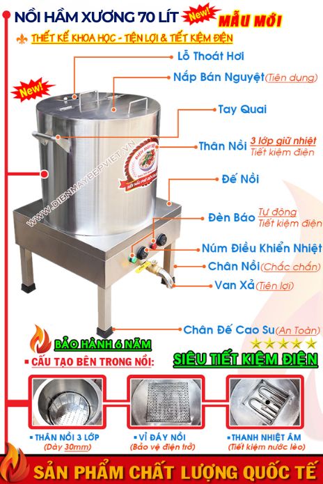 Cấu tạo nồi hầm xương 70 lít