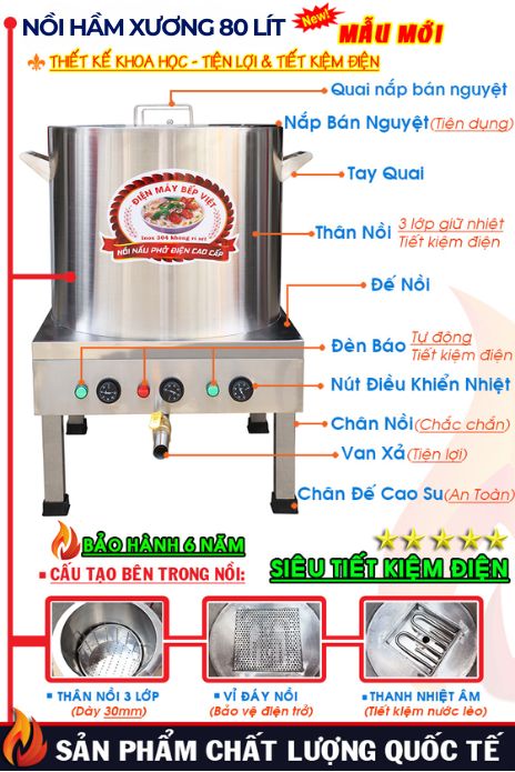 Cấu tạo nồi hầm xương 80 lít