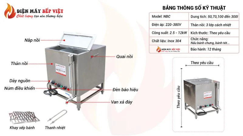 Cấu tạo nồi luộc bánh chưng bằng điện