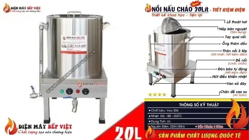 Cấu tạo nồi nấu cháo điện của Điện Máy Bếp Việt