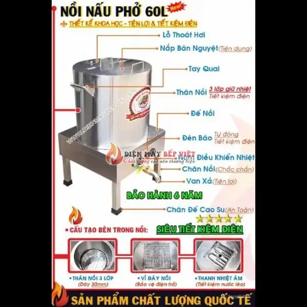 cấu tạo của nồi nấu phở 60l