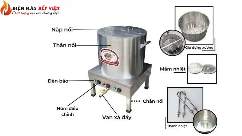 Cấu tạo nồi nấu phở điện Inox 304