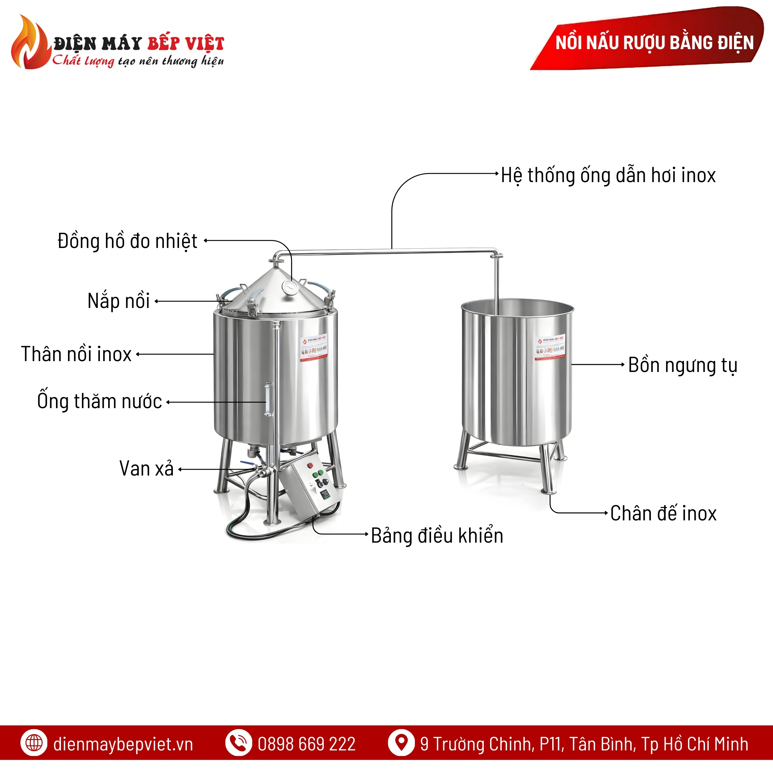 Cấu tạo nồi nấu rượu điện