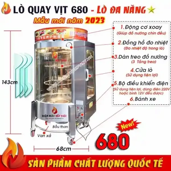 CHẤT LIỆU VÀ CẤU TẠO LÒ QUAY VỊT 680 ĐA NĂNG