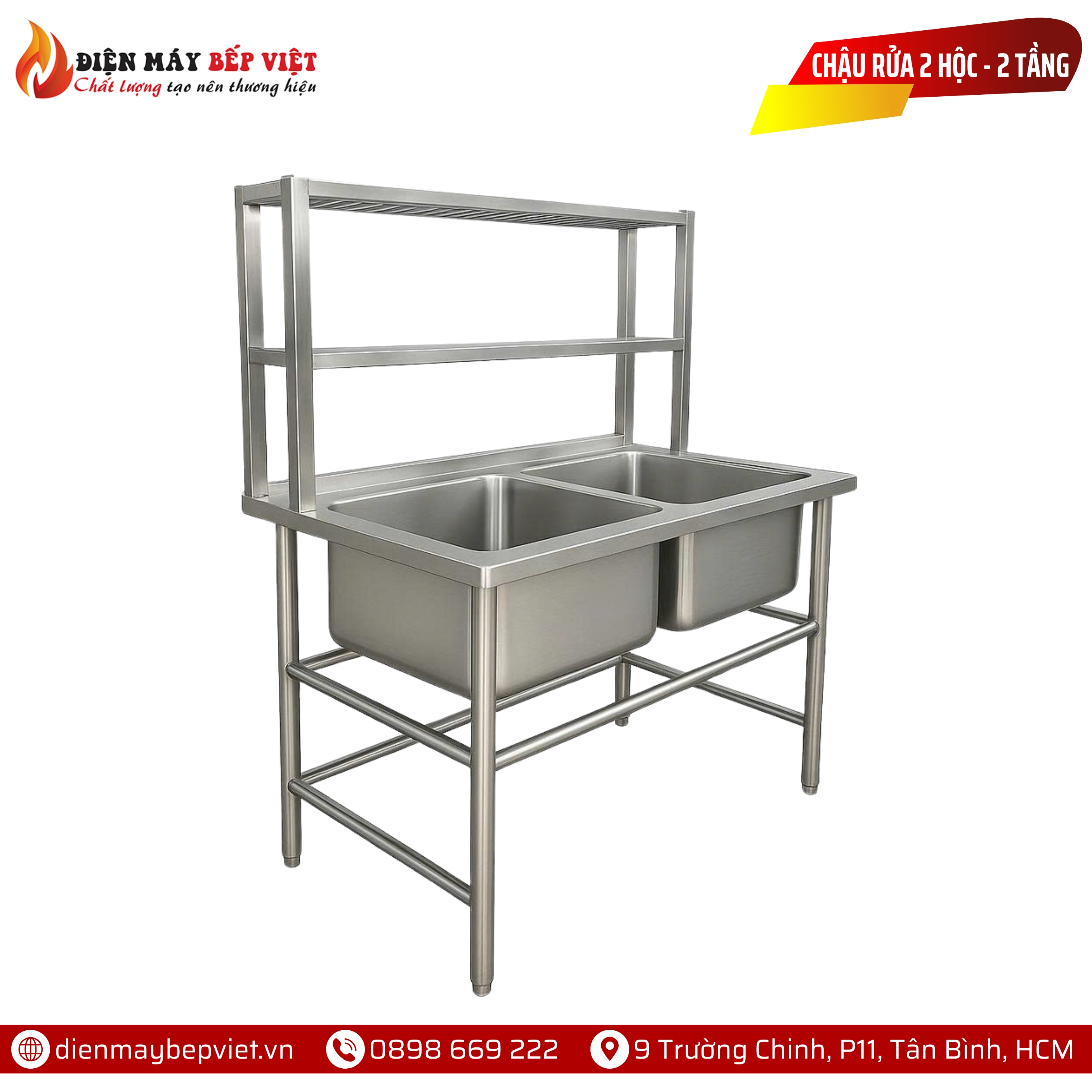 Chậu Rửa Inox 2 Hộc Kệ 2 Tầng
