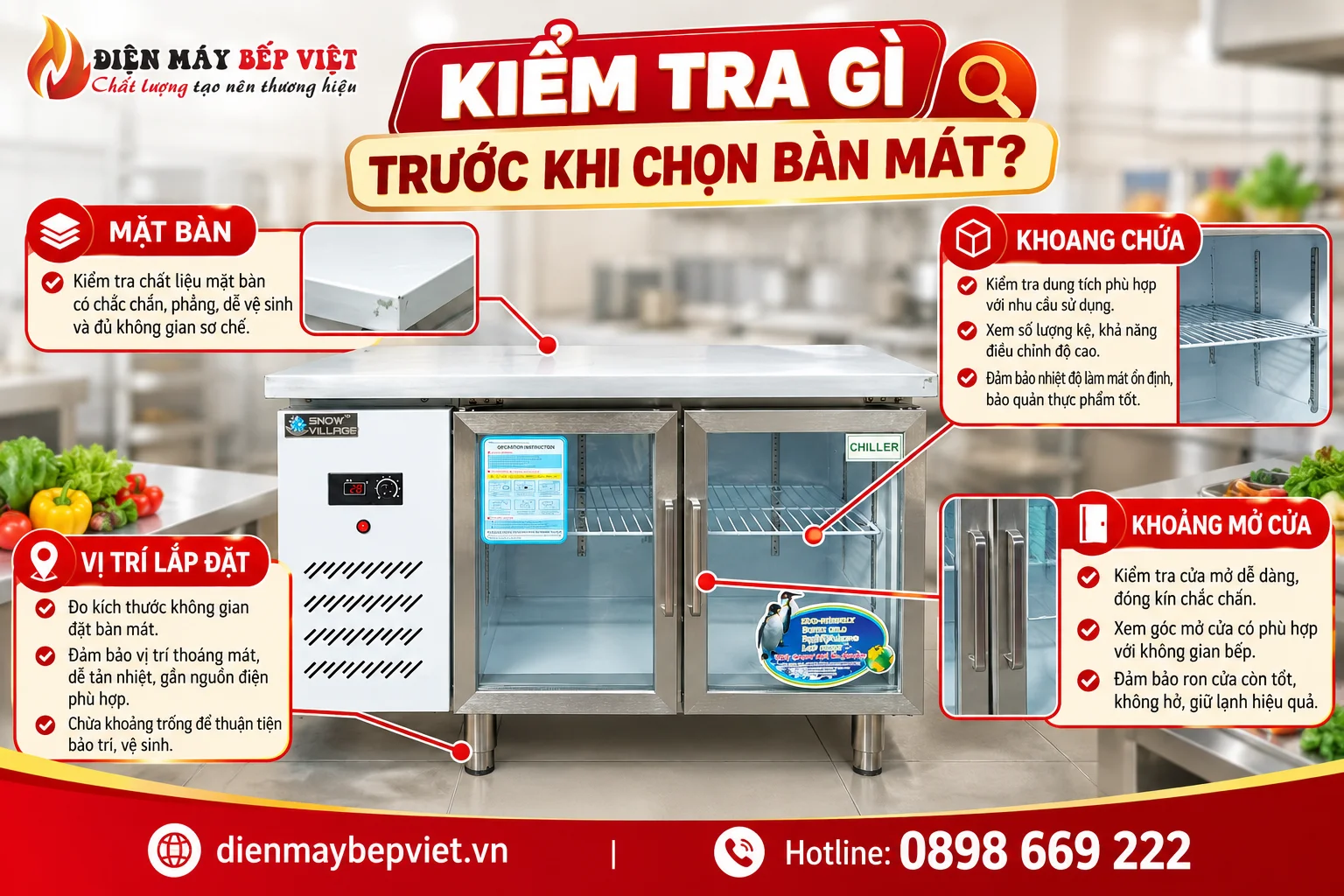 Những vị trí cần kiểm tra trước khi chọn mua bàn mát cửa kính