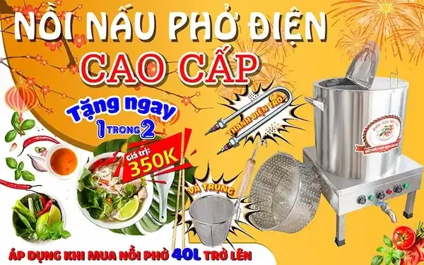 Tặng Thanh Nhiệt Nồi Nấu Phở HOẶC Vá Trụng Bún khi mua nồi nấu phở dung tích 60 lít trở lên