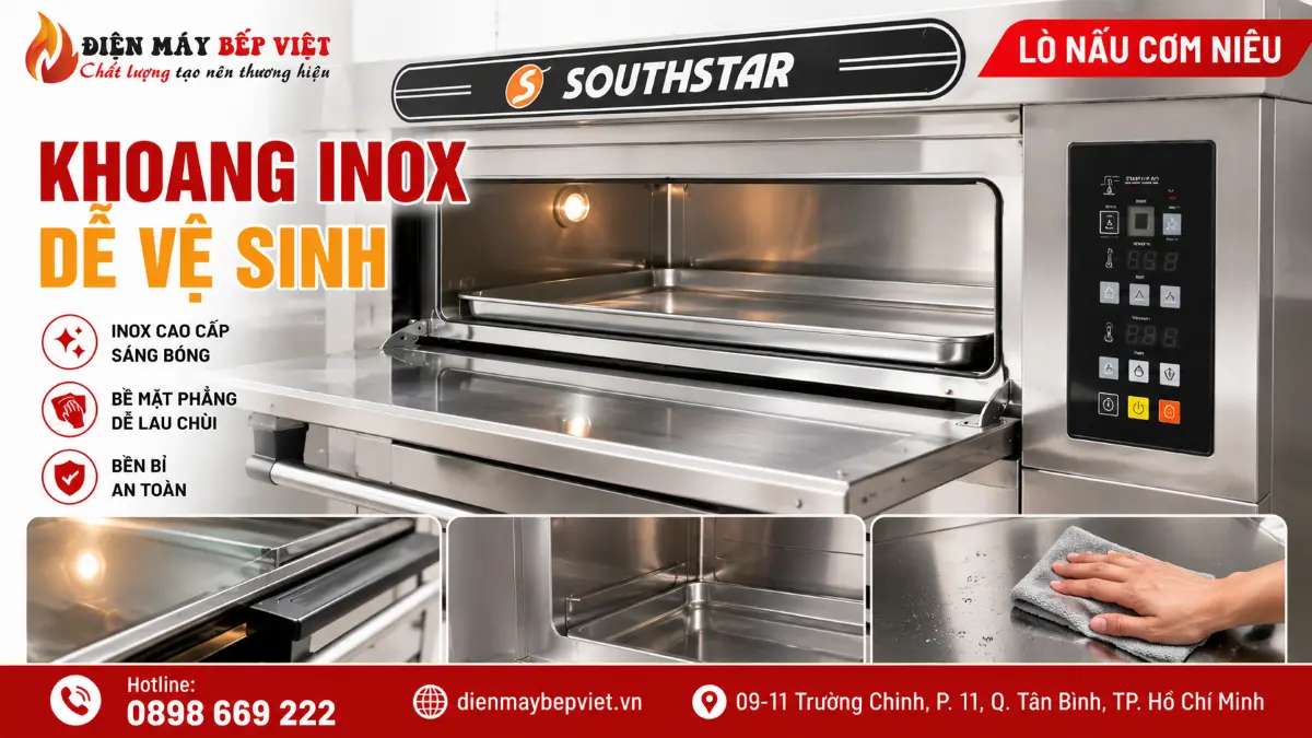 khoang lò nấu cơm niêu inox dễ vệ sinh