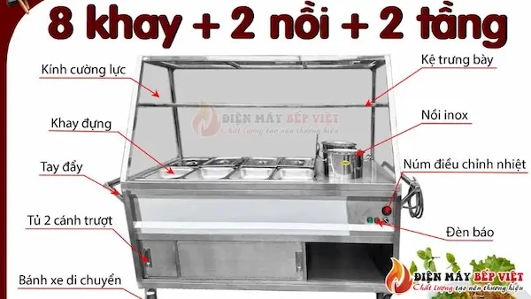 Tủ Hâm Nóng Thức Ăn 8 Khay + 2 Nồi