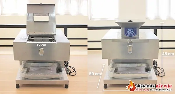 Máy thái thịt bò tươi sống JZ có dạng hình hộp chữ nhật có cân nặng khoảng 57kg